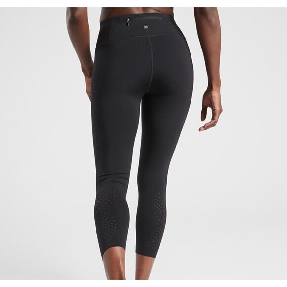 Athleta Sz S Black Laser Cut Out Perforated Capri Cropped Pants Leggings - Picture 10 of 15